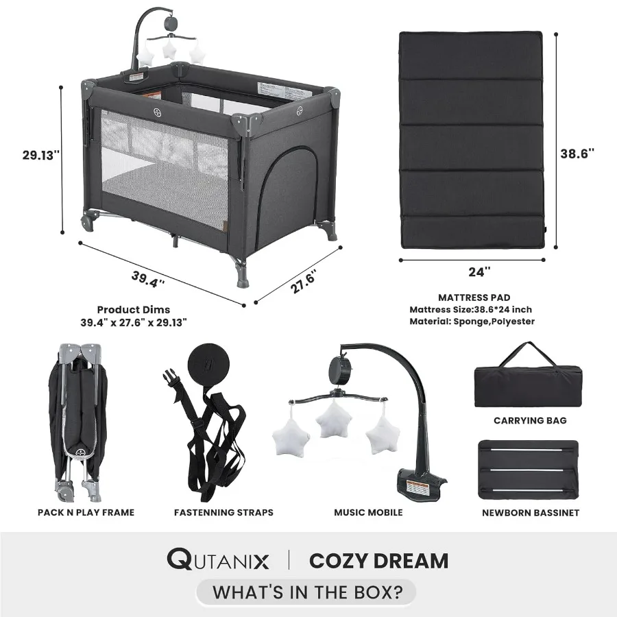 Confezione 2 in 1 e gioco con materassoCulla per bambini Comodino per dormire Culla per bambini Box per bambini Culla portatile pieghevole facile per Newb