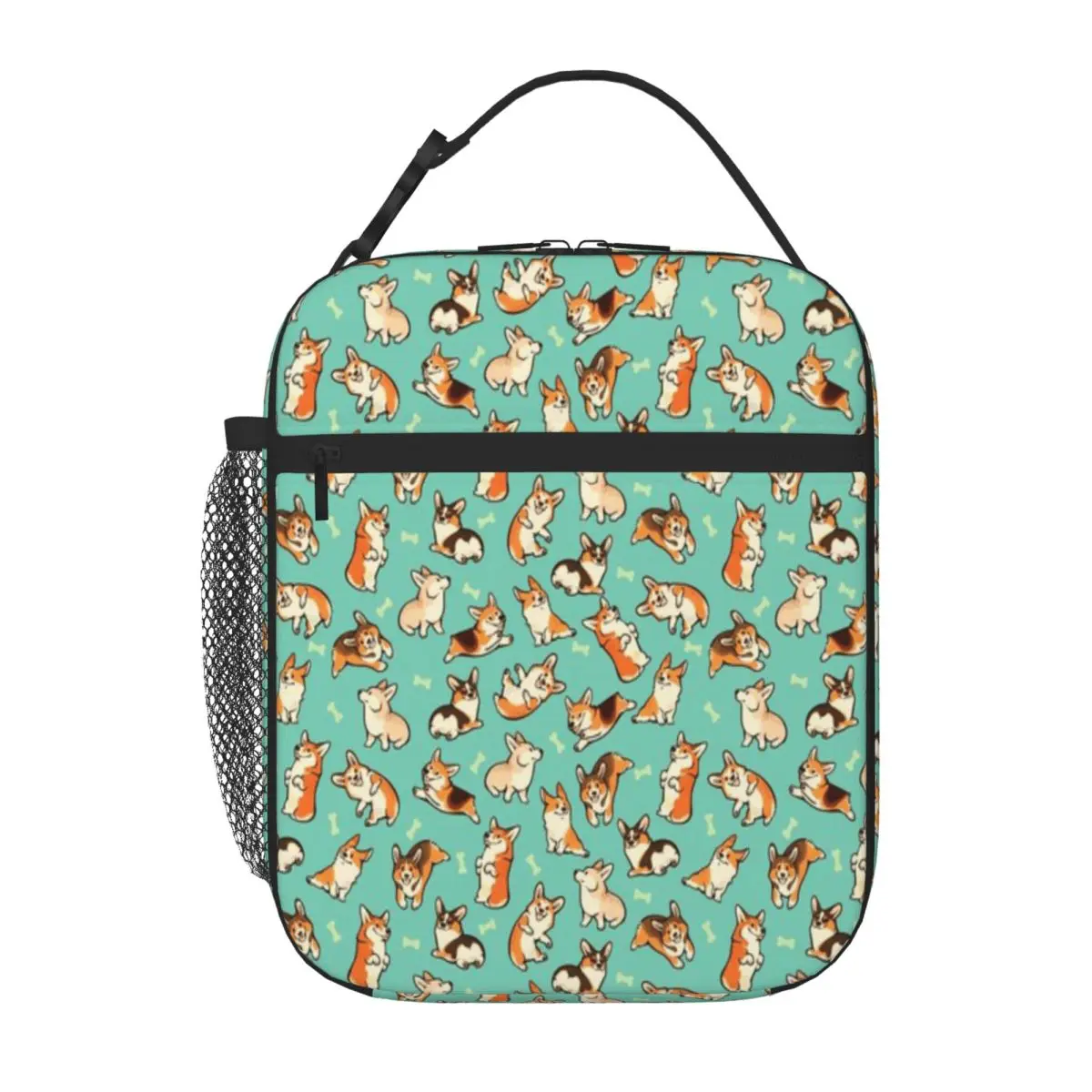 Hot Sale Jolly Corgis In Green Cute Insulated Lunch Pouch Open Air Meal Foldable Lunch Bag