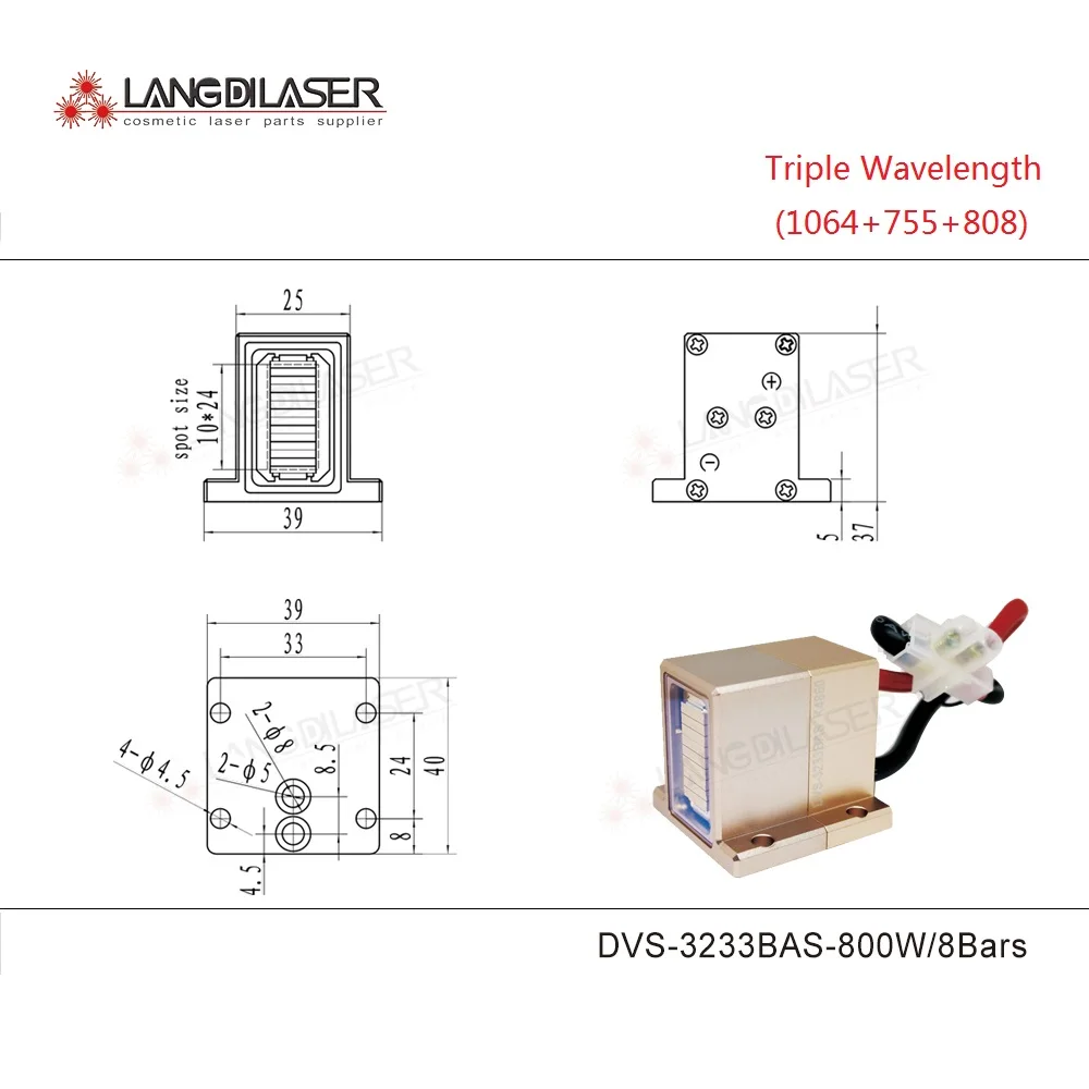 DVS-3233BAS-Marco-Channel Triple ความยาวคลื่นเลเซอร์ไดโอด Stack/8บาร์ประกอบ/ต่อบาร์100W สำหรับ Cosmetical-เลเซอร์-กำจัดขน