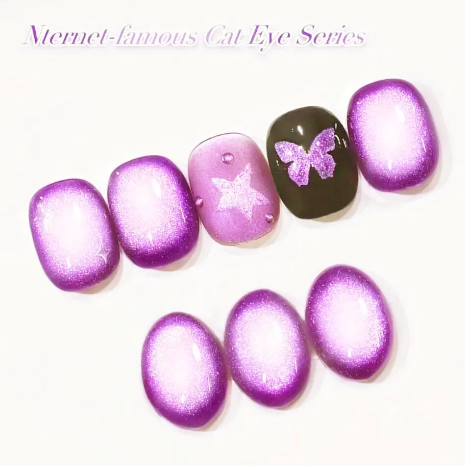 Esmalte de uñas en Gel de ojo de gato púrpura, 10ml, reflectante, ojo de gato, Gel magnético para uñas, Gel LED de remojo, esmalte de uñas semipermanente de larga duración