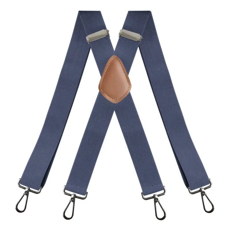 New Heavy Duty Men's Trousers Suspenders 3.5CM 4 Strong Metal Hooks Clips X Back Brown Leather  Adult Adjustable Elastic Braces