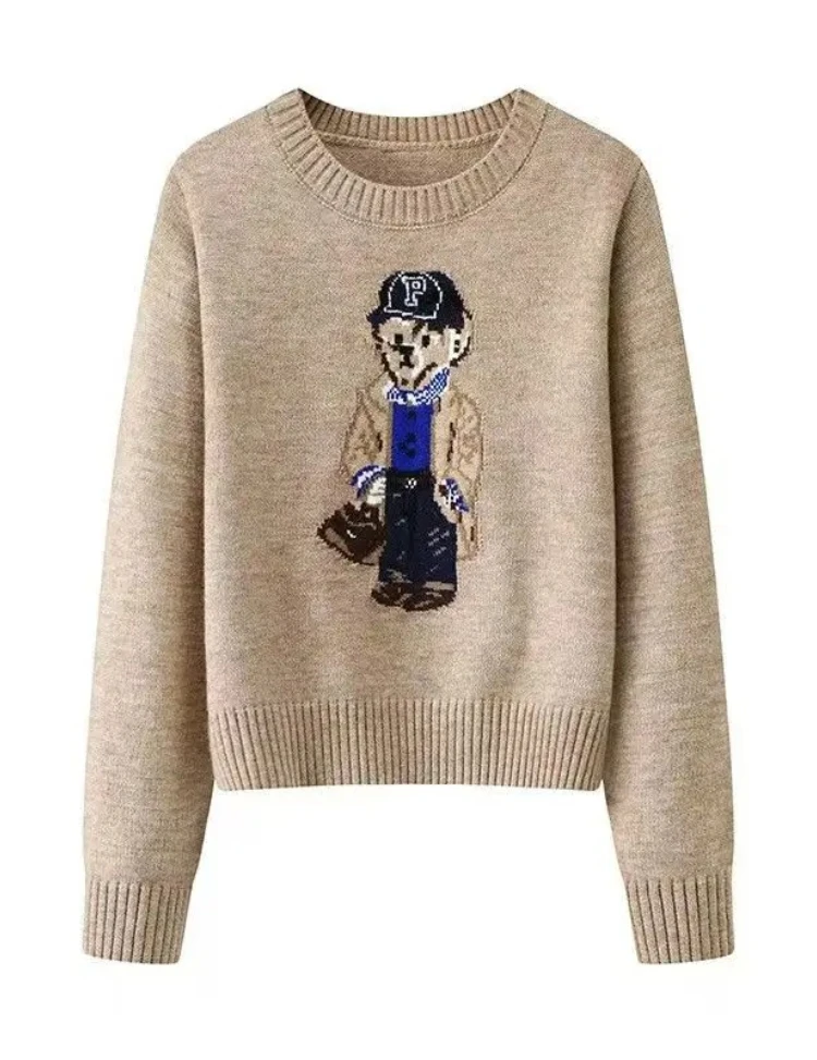 

Новый осенне-зимний пуловер, свитер, женский кашемировый трикотаж, топы с принтом медведя, теплые пуловеры, корейская модная шикарная женская одежда