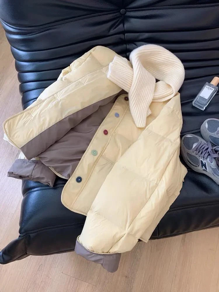 Winter Warm With Scarf Parkas Women Y2k Streetwear Loose Single Breasted Crop Puffer Korean O Neck Fluffy Down Coats New