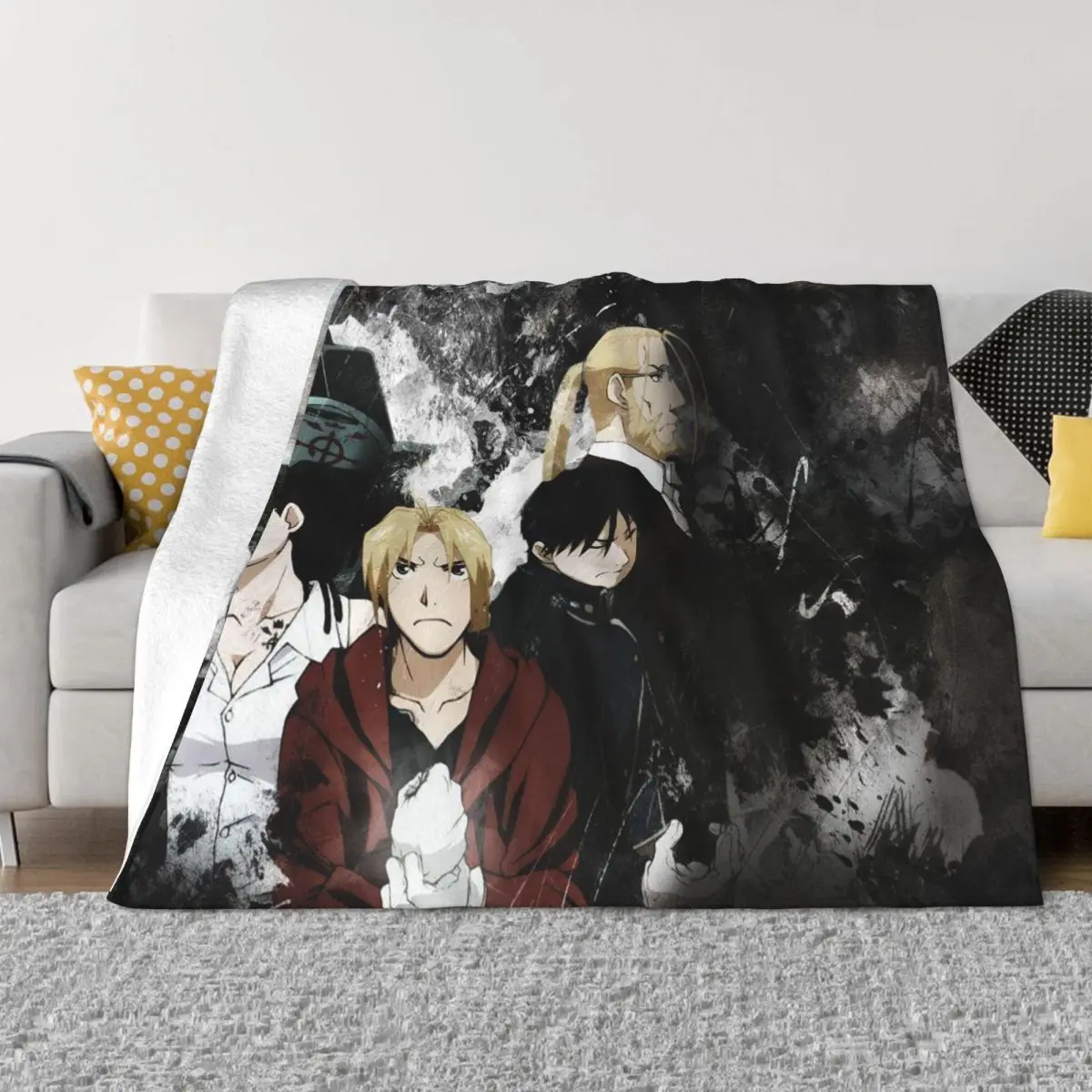 

Fullmetal Alchemist Cartoon Blankets Fleece Print Anime Breathable Lightweight Throw Blankets for Sofa Outdoor Rug Piece