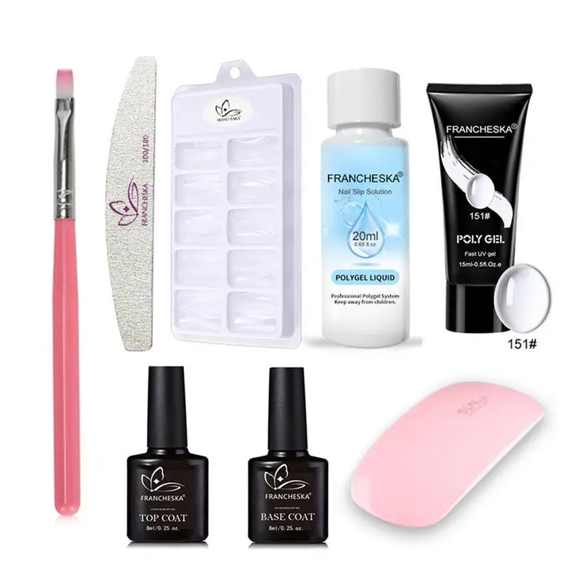 Gel Glue Nail Kit com Ferramentas de Manicure, LED Hard Gels Builder, Nail Extensão, Fortalecer Nail Gel, Arte