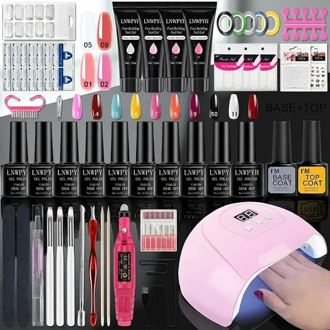 Gel Nail Polish Kit With UV Nail Lamp Electric Nail Drill Machine Soak OFF Gel Nail Kit Base&Top Coat Gel Polish Nail Tools Set