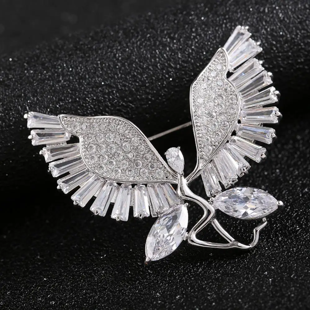 

Dazzling Dance Angel Copper Lapel Pins Luxury Women Girls Dress Corsage Wings Brass Brooches Party Holiday Jewelry