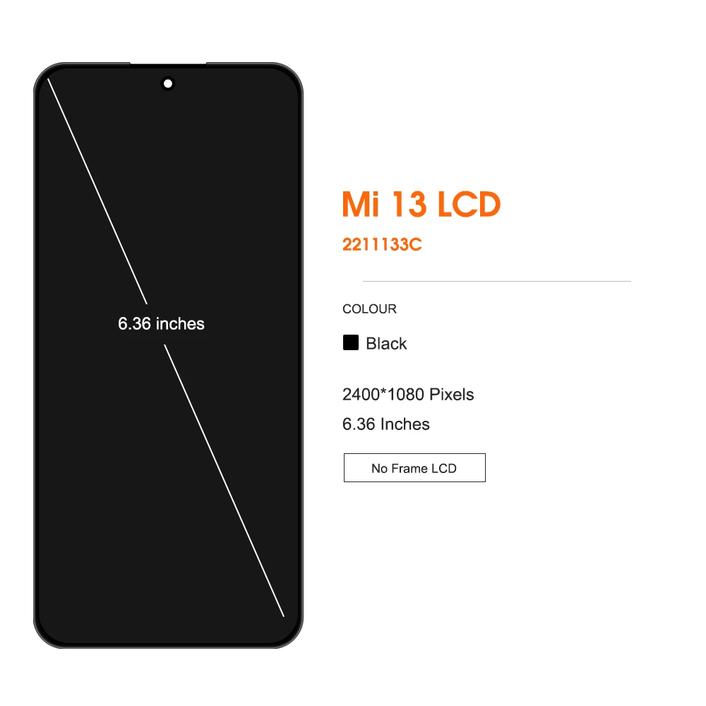 6.36\'\'Original For Xiaomi Mi 13 LCD Display Touch Screen Digitizer Assembly Replacement For Xiaomi 13 2211133C Screen With Frame