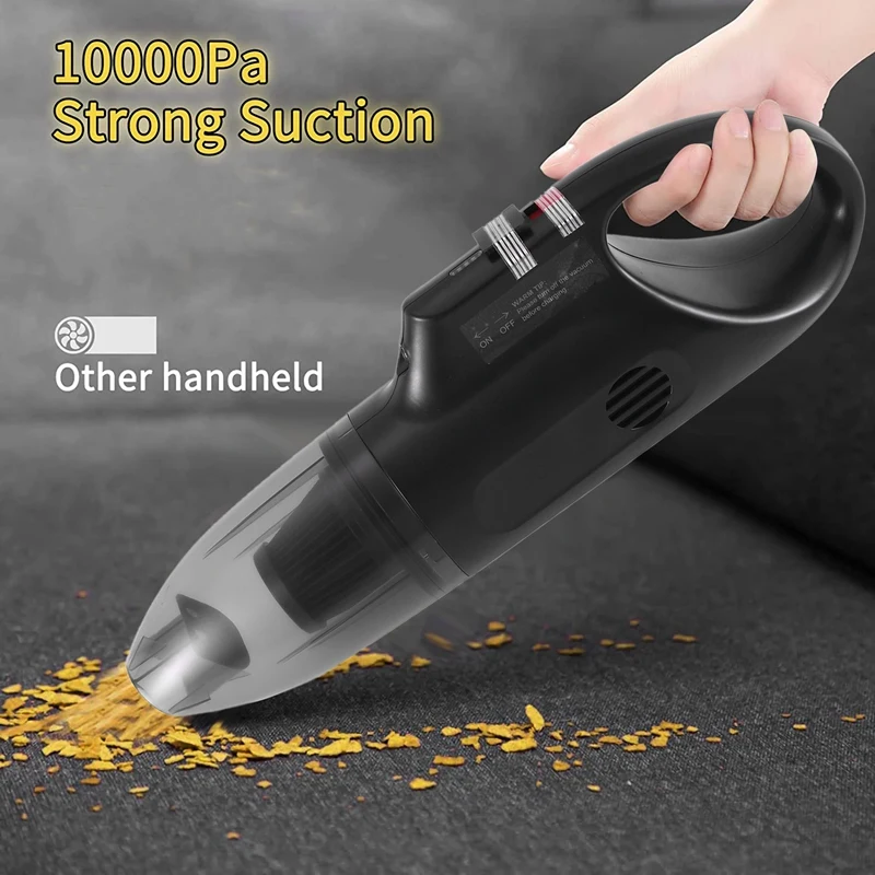 Hand Vacuuming Cordless Rechargeable-10K PA Strong Suction Car Vacuum Cordless Rechargeable Black US Plug