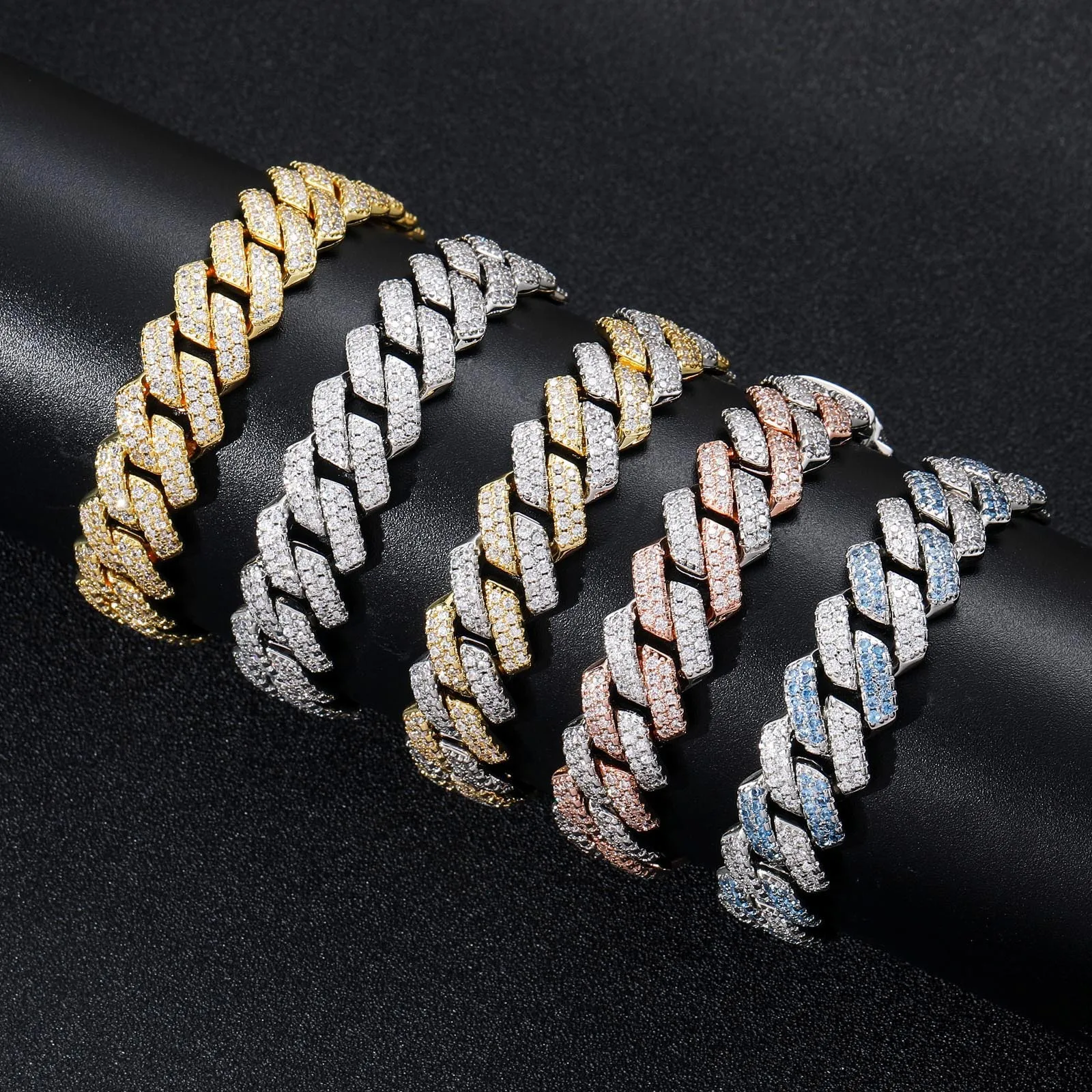 

14mm Iced CZ Cuban Chain Bracelet for Men Prong Setting Cubic Zirconia Cuban Bracelets Fashion Jewelry for Gift