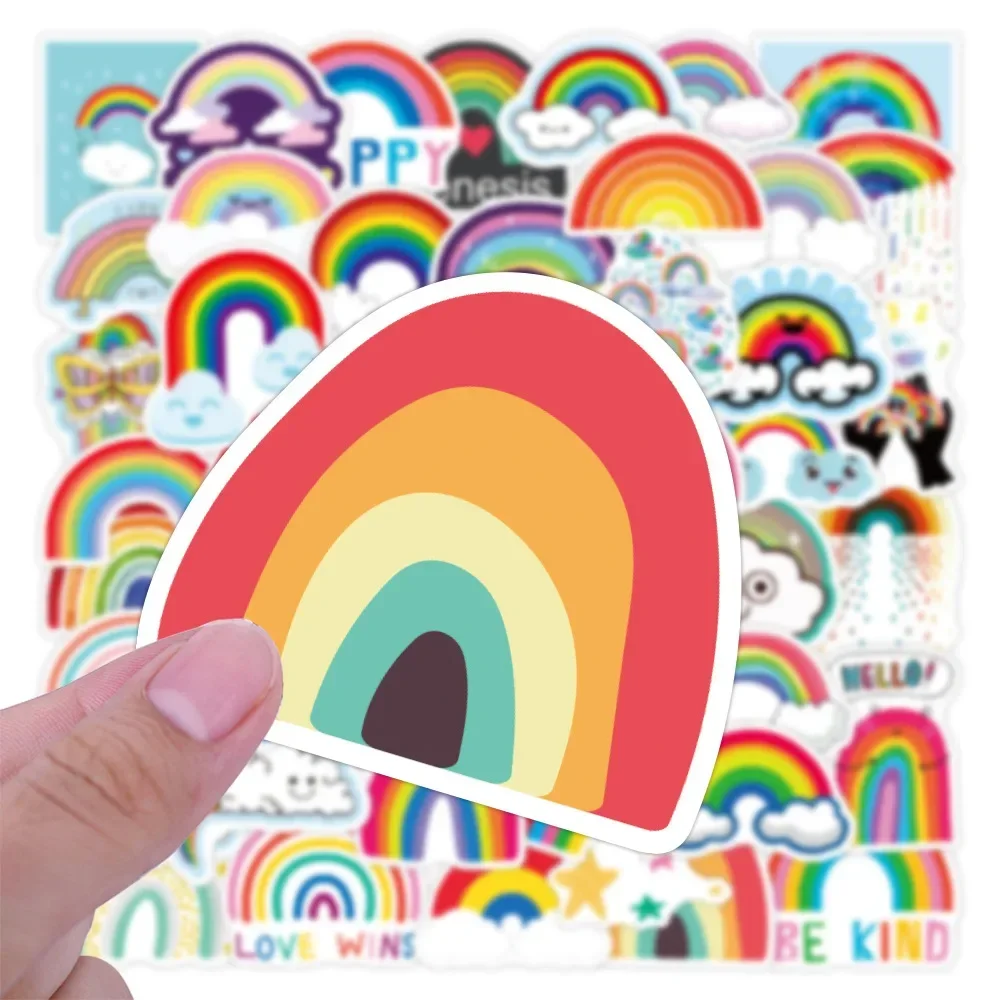 50 stücke Farbe Regenbogen Sonne Wolken Wanda uf kleber Cartoon Regenbogen Wolken Aufkleber PVC wasserdichte Abziehbilder für Kinder Spielzeug Geschenke