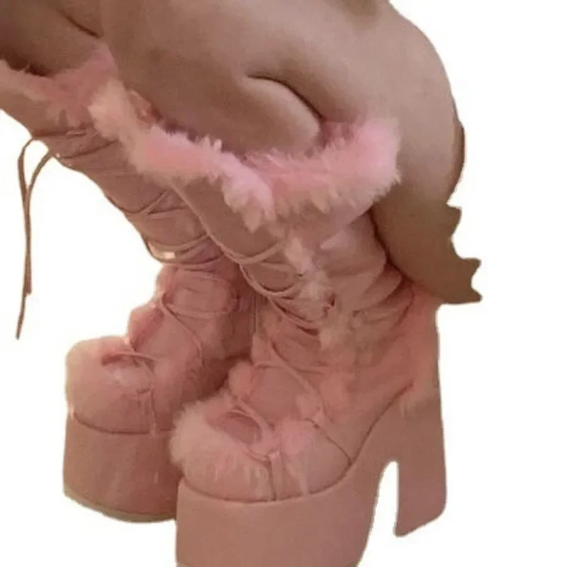 Mature Women Boots Knee High Sweet Fashion Fashion Boots Square Heel Fashion Thick Bottom for Autumn and Winter Part Women Shoe