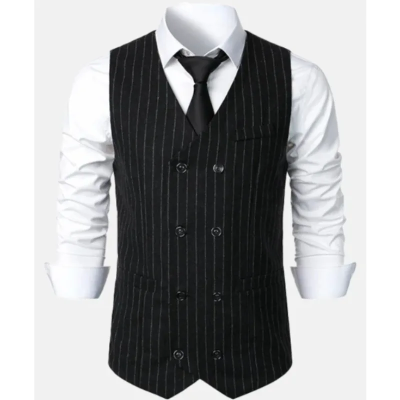 

New Men's Casual Waistcoat Elegant Stylish Business V Neck Double Breasted Striped Vest Occasion Suits Blazers Vests for Men