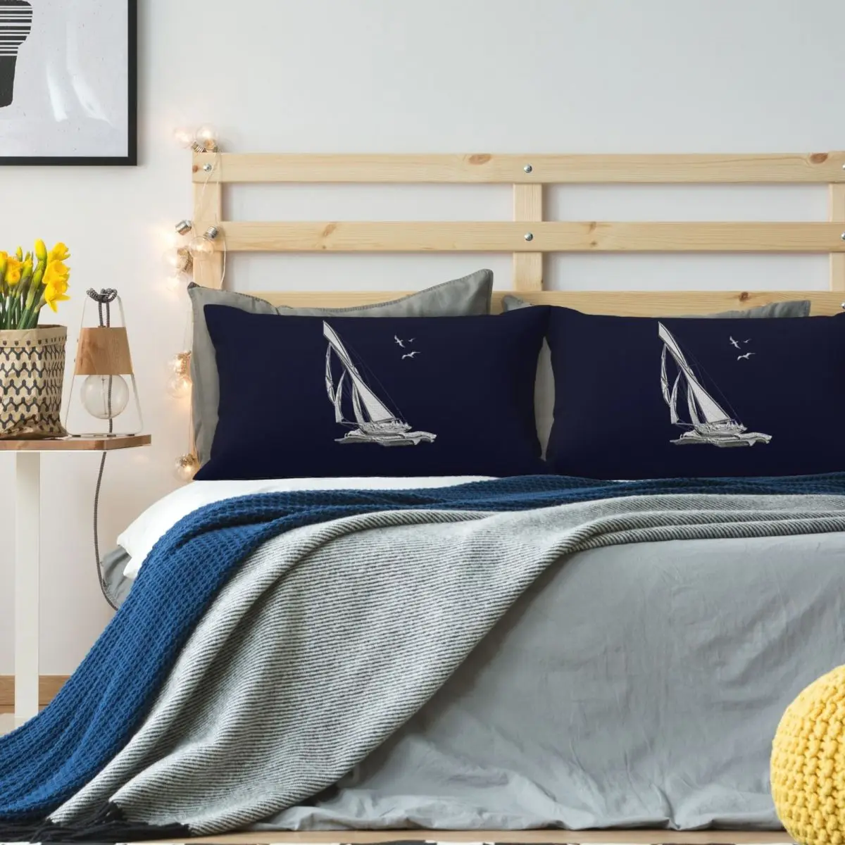Chrome Style Nautical Sail Boat Applique 1 Rectangle Linen Pillowcase Cushion Cover Polyester Bed Home Comfort Throw Pillow