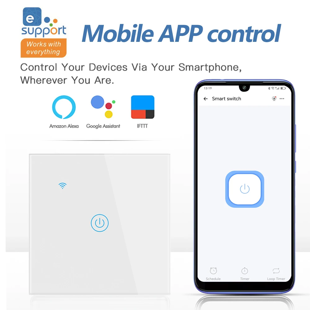 EWelink Wall Smart Switch EU Neutral Wire Required Wi-Fi Touch Switch via eWeLink APP Works With Alexa Google Home AC100-240V