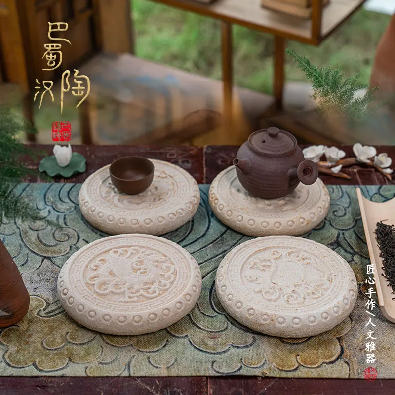 Bashu Han pottery absorbent tea tray imitation Han stone brick simple tea table tea room Chinese style - four sacred beasts