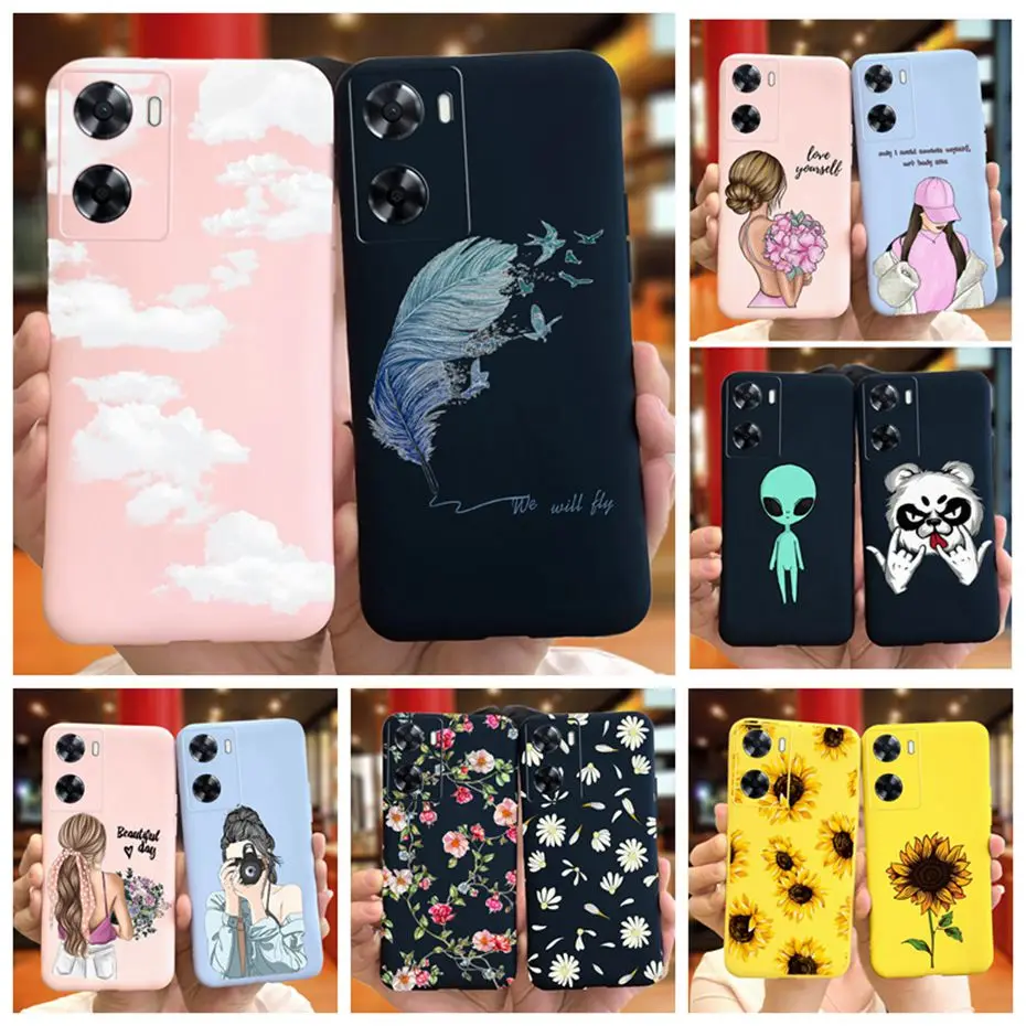 For OPPO A57 4G CPH2387 Phone Case Beautiful Girl Sunflower Soft Silicone Case For OPPO A57 4G 2022 Candy Color Jelly Back Cover