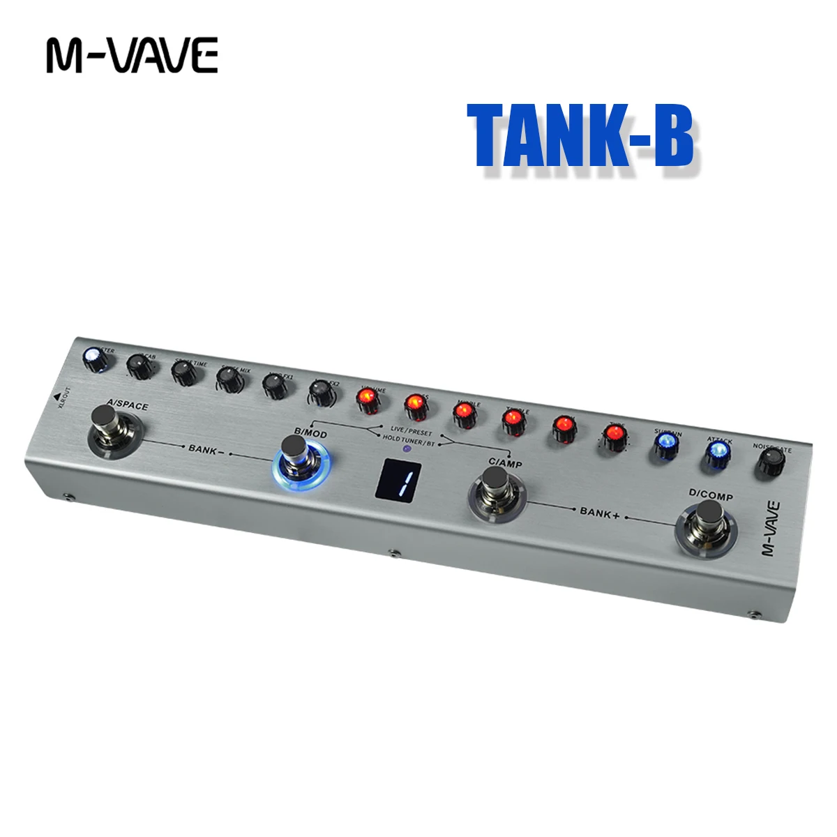 M-VAVE TANK-B Bass Multi-Effects Processor - 36 Presets, 9 Preamp, 8 IR, USB Audio, BT, 12Hrs, XLR, 613g, Compact for Bass