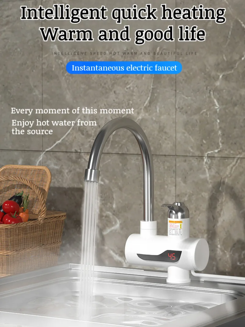 【EU Plug】Home Kitchen Instant Electric Faucet Water Inlet Speed Hot Water Faucet