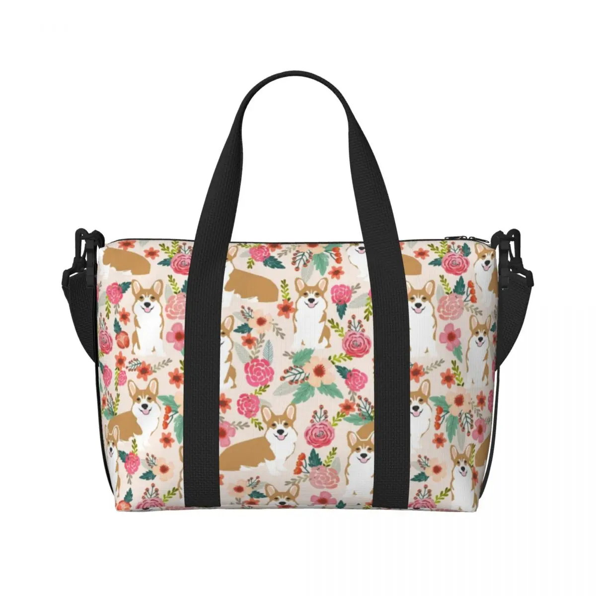 Bolso de compras personalizado con flores florales de Corgi para mujer, bolsa de compras de gran capacidad para perro Corgis galés, bolsas de viaje para gimnasio y playa