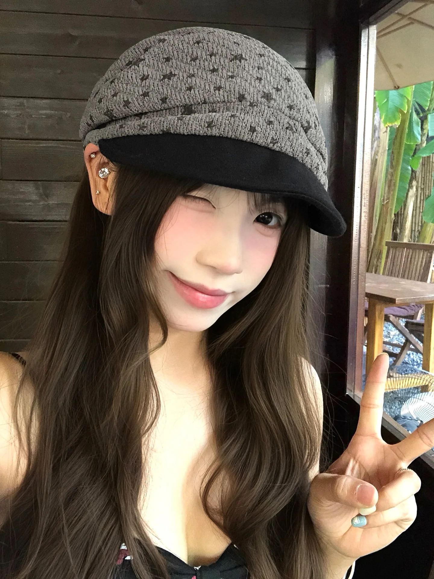 Korean Style Star Color Block Octagonal Beret Hat Women's Fashionable Face Slimming Duckbill Cap Adjustable Vintage Design
