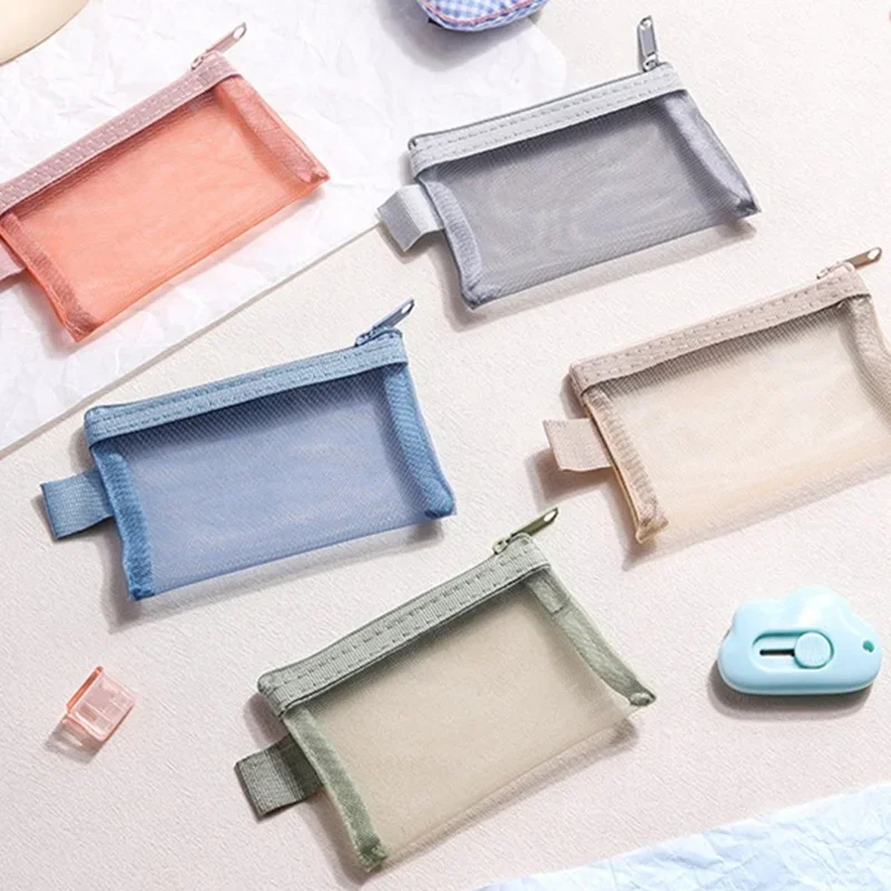 1PC Portable Mini Zipper Mesh  Bag New Coin Purse Small Square Mesh Coin Purse Travel  Carry Pouch with Zippered Nylon pouch