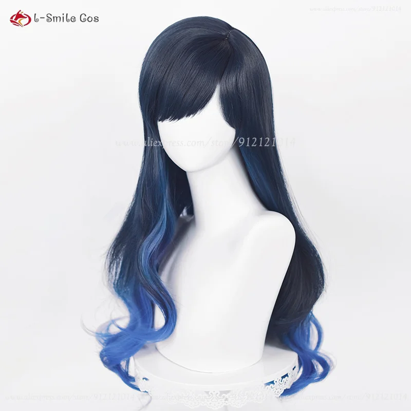 Parrucca Cosplay Shiraishi An di alta qualità lunga 70cm blu sfumato capelli ricci resistenti al calore parrucche sintetiche per capelli + cappuccio parrucca