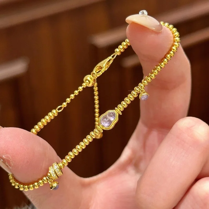 

Light luxury and high-end natural ice purple chalcedony gourd bracelets for women exquisite round beads bracelet banquet jewelry