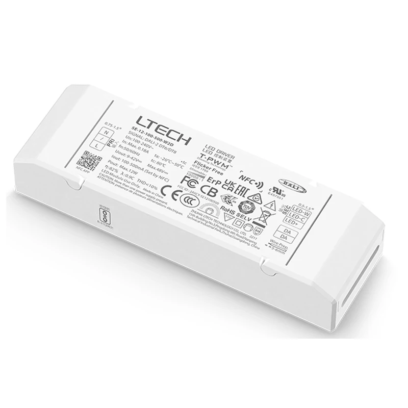 LTECH DALI CC Dimming Driver,100-240V Input 12W 100-500mA 20W 100-700mA NFC DT6/DT8 Tunable White Constant Current Power Supply