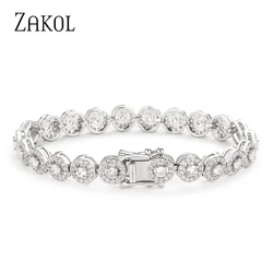 ZAKOL Classic Geometric Round Cubic Zirconia Tennis Bracelet Bangles for Women Charm Luxury Bridal Jewelry Accessories BP2271