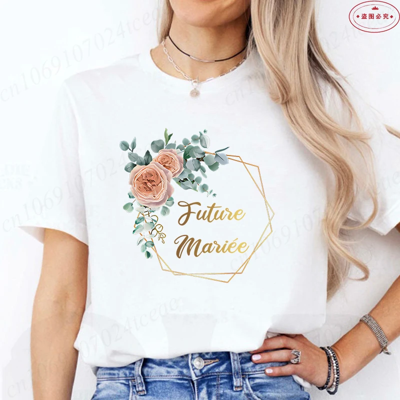 Team Bruid T-shirt Bruids Bruiloft Tops Vrijgezellenfeest Tee Franse Vrouwen Single Farewell EVJF Toekomstige Bruid Shirt met korte mouwen