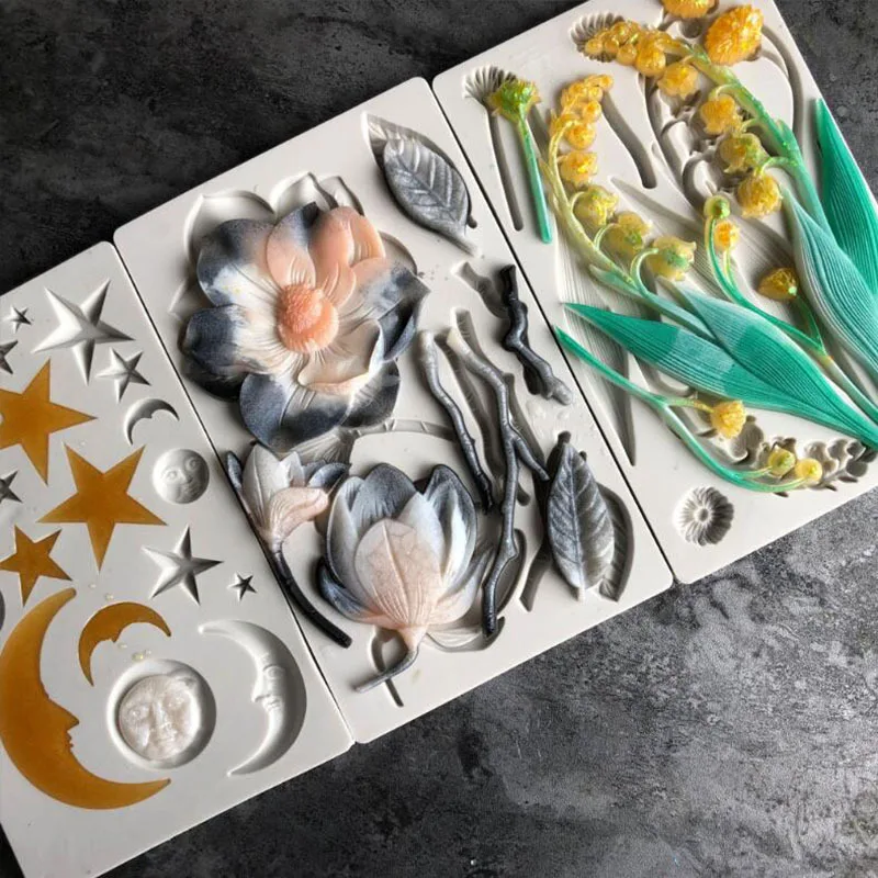 

Moon, Stars, Lily of The Valley, Rose Shape Liquid Silicone Epoxy Handmade Soft Clay Clay Making Tools Cake Decorating Tools