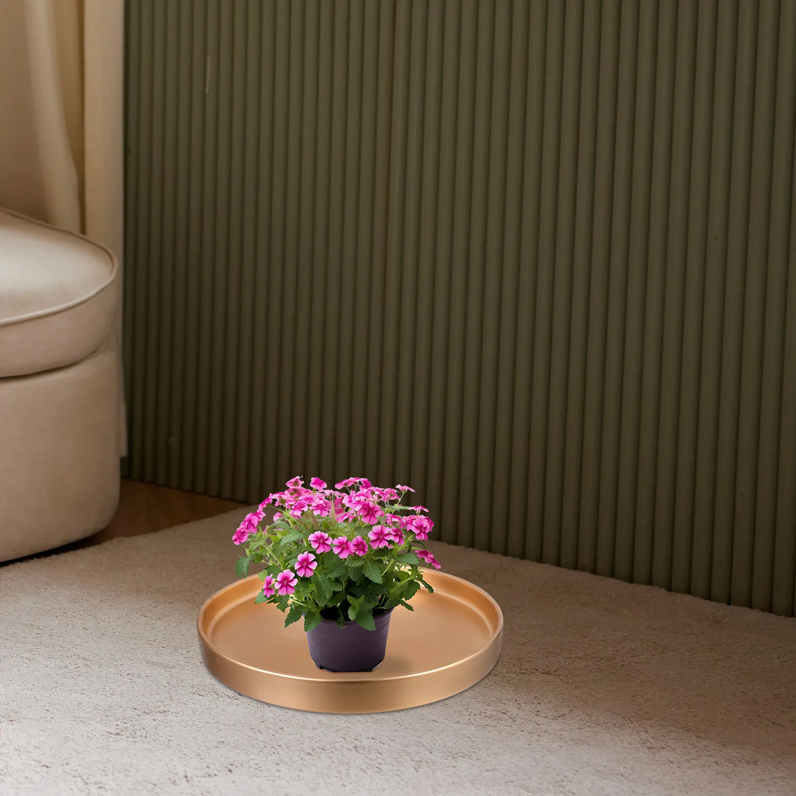 Large Round Gold Ceramic Plant Saucer for Indoor Plants Water Catching Drip Tray Home Decor Flower Pot Base Mat Ceramic Saucer
