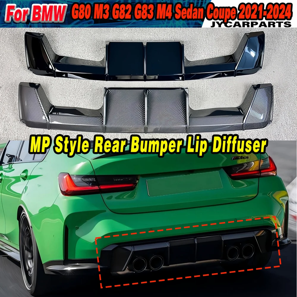 

For BMW 2020-2024 G80 M3 G82G83 M4 Gloss Black Carbon Fiber Look M Performance Styling Rear Bumper Diffuser Rear Lip Upgrade Kit