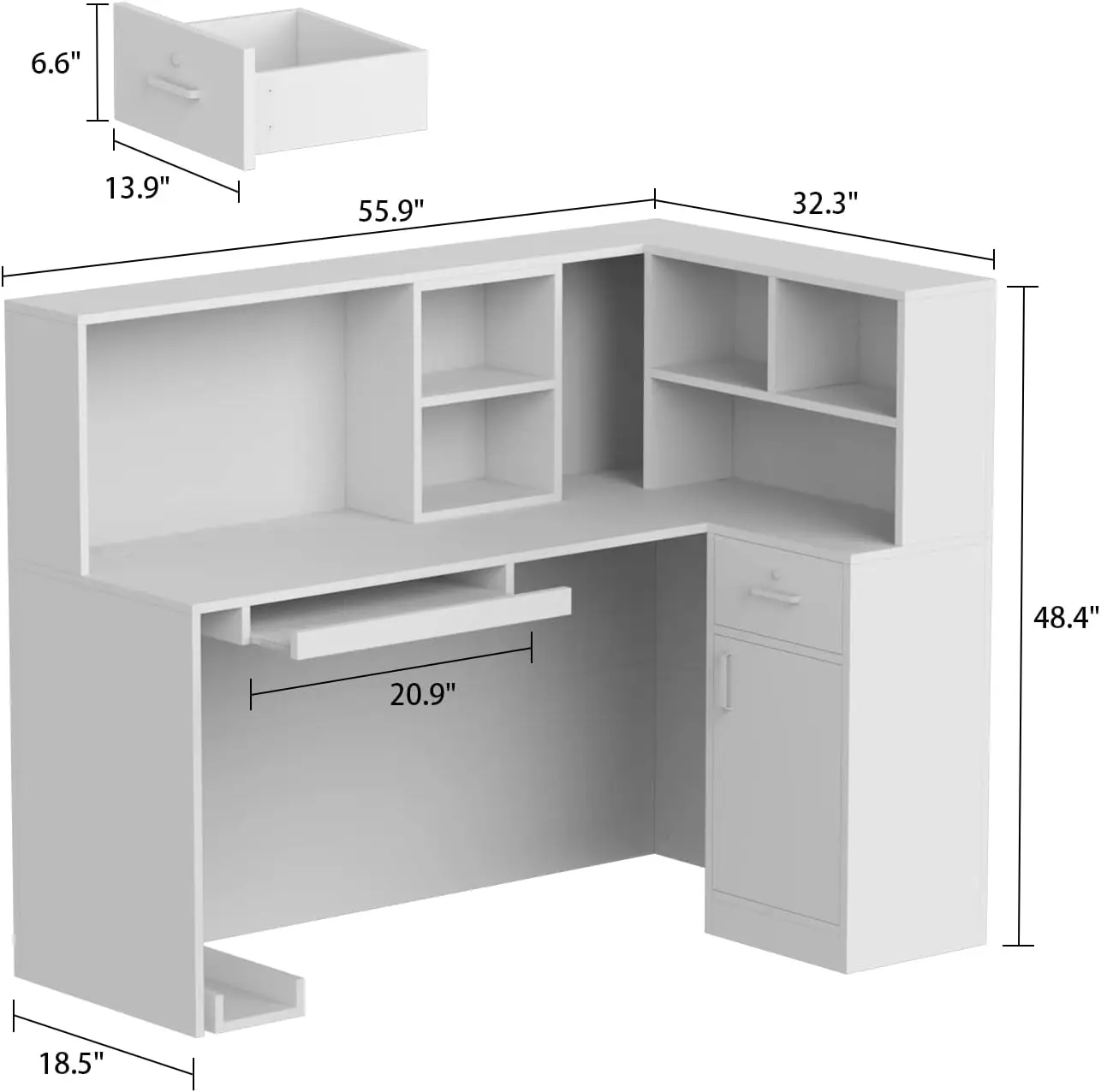 Modern Reception Desk Counter Table, L-Shap Reception Room Front Desk with Lockable Drawer & Open Shelves, Retail Counter