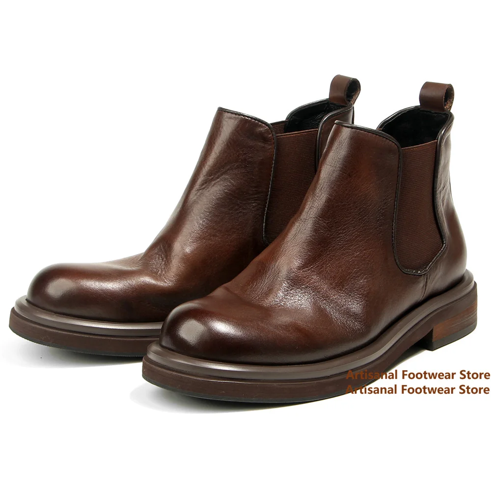 

Soft Leather Chelsea Boots Genuine Leather Elastic Band High-Top Boots Designer Style Trendy Handmade Men Shoes Designer Booties