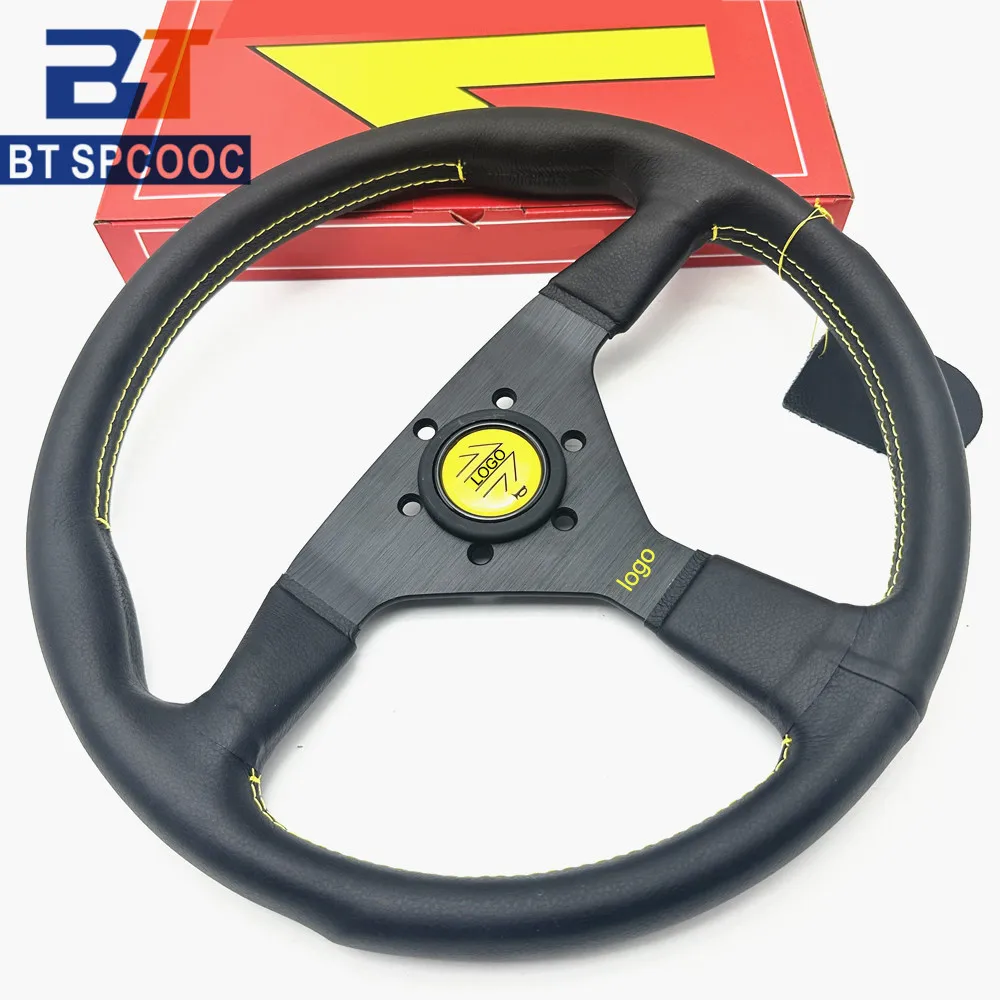 Italy v1 14inch 350mm Steering Wheel Flat Deep Dish Leather JDM Racing Sport With Horn Button With Logo