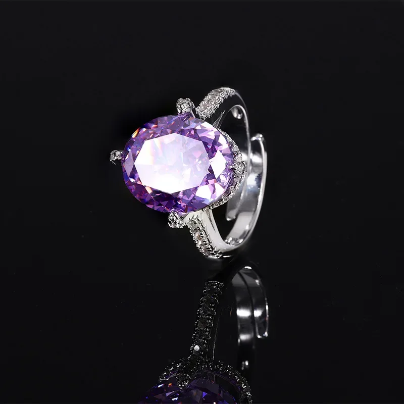 S925 Silver Plated 18K Gold Plated PT950 Platinum High Carbon Diamond Ice Flower Cut Pigeon Egg Ring Female 12*14