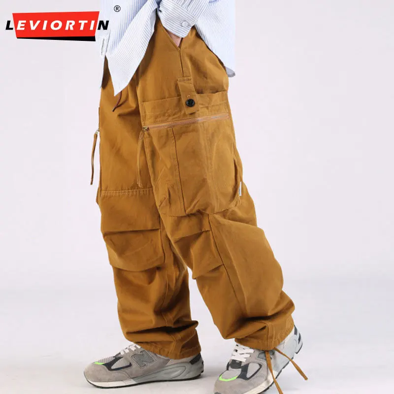 Men's Four Seasons Japanese Loose and Versatile Straight Leg Wide Leg Work Pants Cityboy Personalized Large Pocket Casual Pants