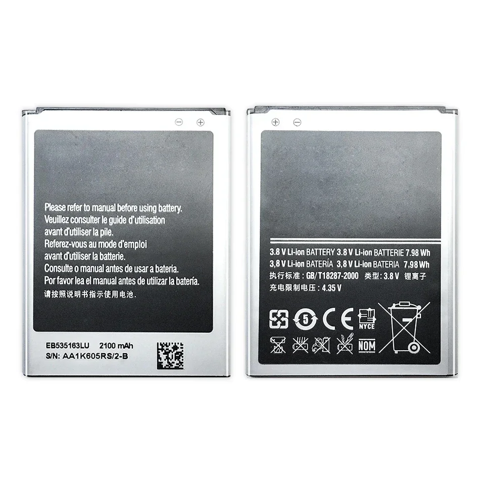 Bateria para Samsung Galaxy Grand Duo, EB535163LU, 2100mAh, GT-I9082, G9082, I9080, I879, I9118, I9060, I9082 Baterias