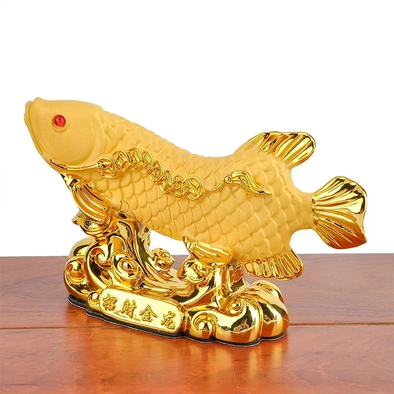 Chinese Style Lucky Home Office Company Car Talisman Money Drawing Fortune Arowana Golden Resin Fish Decorative Statue