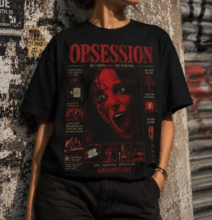 Obsession Horror Movie Poster T-Shirt Creepy Red Scream Graphic Tee Summer Unisex Loose and Breathable Cotton T-shirt Top