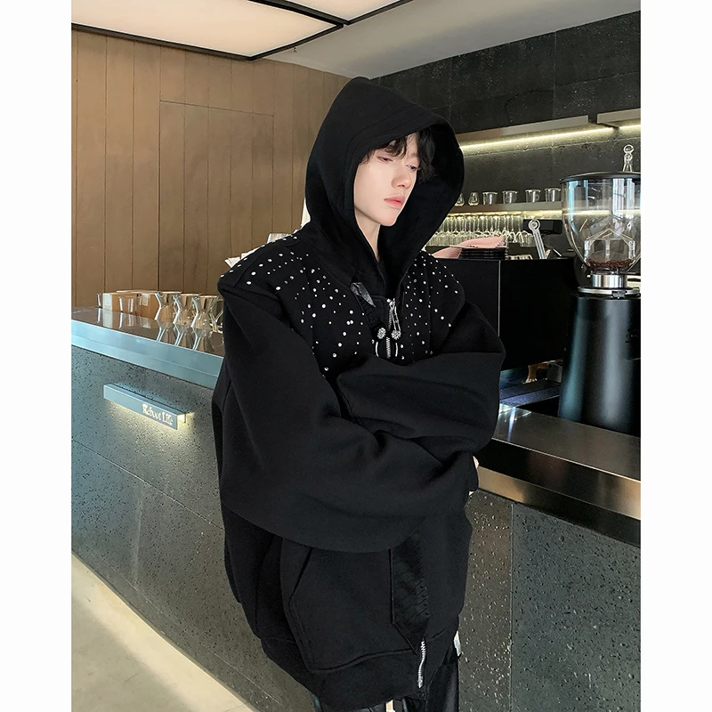 [OIMG] Nightclub Feng Shui Diamond Men's Tie Hoodie Design, Shoulder Pads, Zipper Cardigan, Sweatshirt