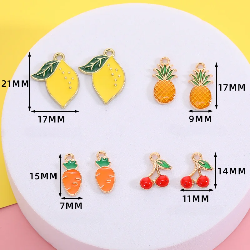 WZNB 10Pcs Enamel Lemon Charms Pineapple Cherry Alloy Pendant for Jewelry Making Handmade Earring Necklace Diy Accessories