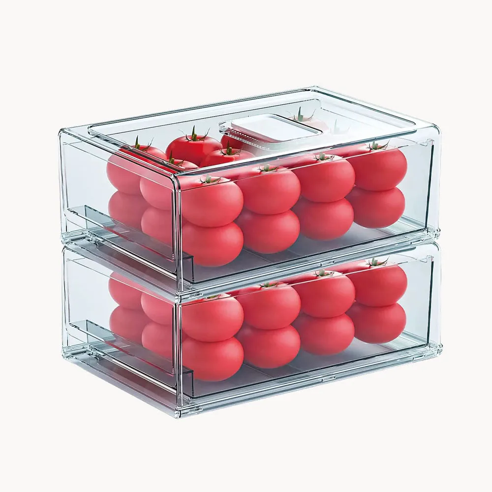 Refrigerator Organizer, Pantry Organization and Storage Bins,Plastic Stackable Storage Bins with Drawers, for Fridge Kitchen