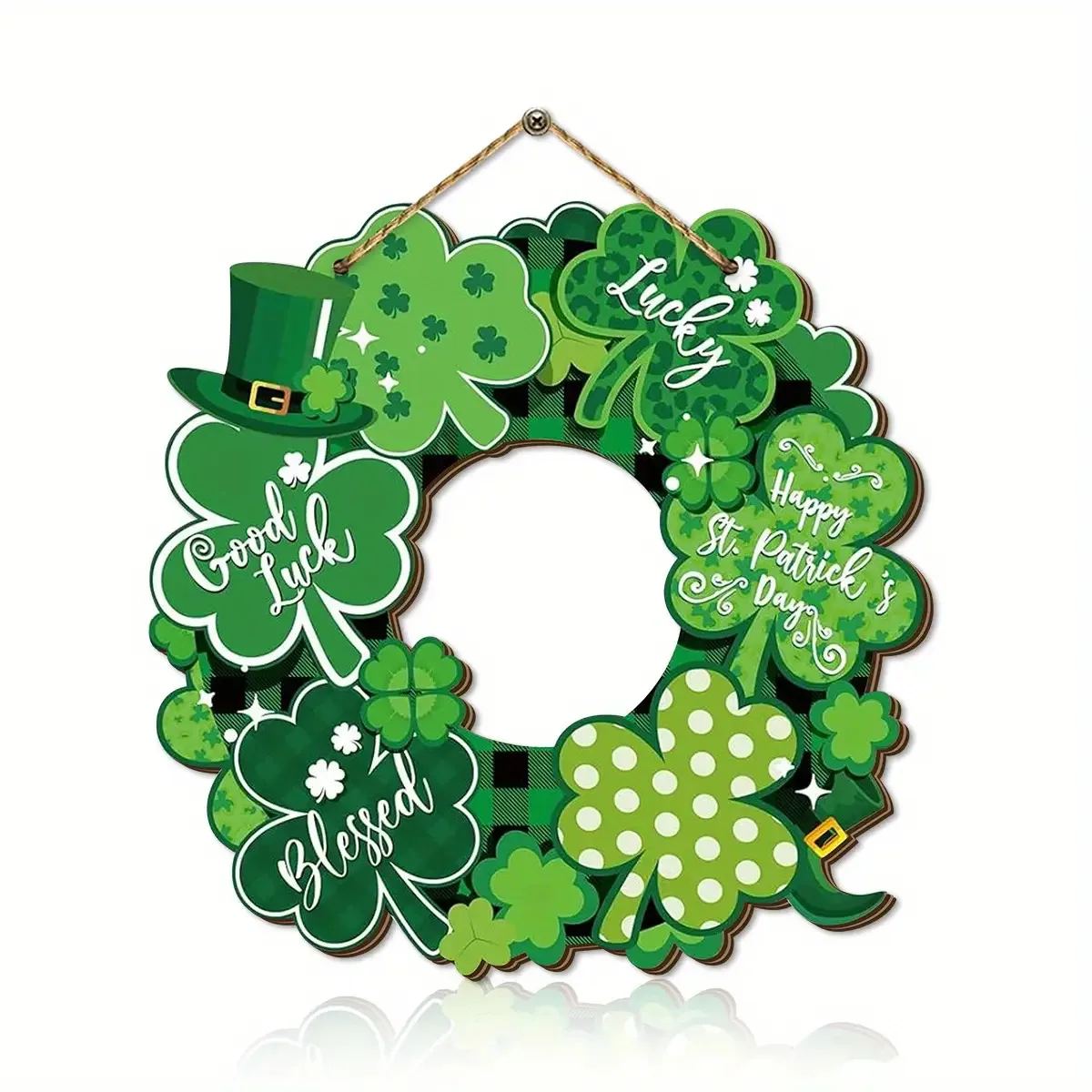 1 Stück Holzschild zum St. Patrick's Day für die Haustür, grüner Kleeblatt-Kranz, Wanddekoration, Willkommensschild, Heimparty-Dekoration