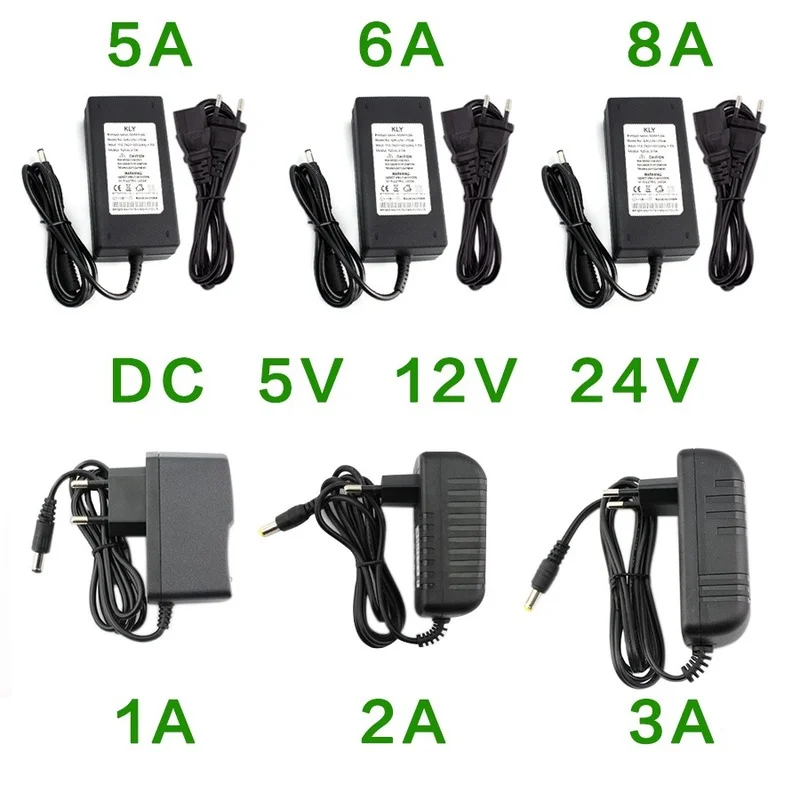 AC Power Supply Adapter DC 5V 12V 24V 1A 2A 3A 5A 6A 8A Universal Charger DC 5v 12v 24V Lighting Transformers AC 220V to 12 24 V