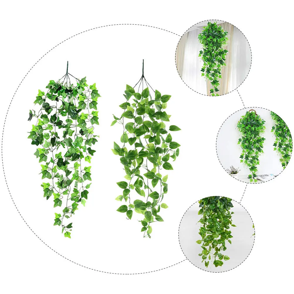 

2Pcs Artificial Rattans Hanging Rattan Props Wedding Adornment Garden Simulation Plant Green Artificial Rattans