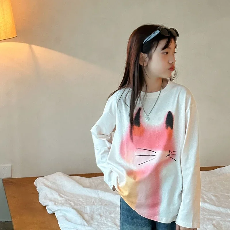 Cotton Printing Girl Clothes 8 To 10 Years Girls From 11 12 Old Shirt Teenage 7 Kids T-shirts Spring Autumn Tween Korean 2025 6