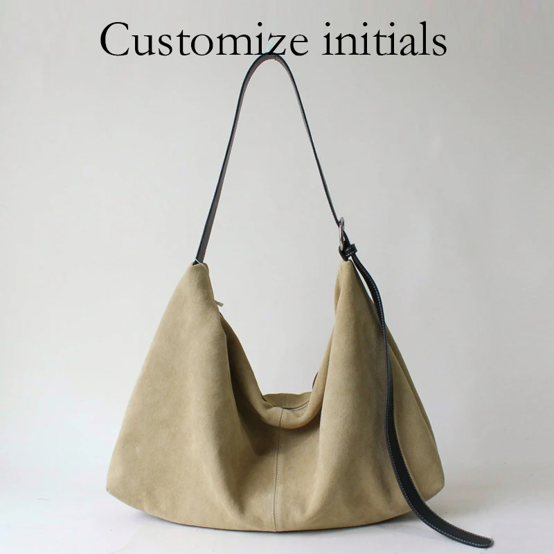 Customize Initials Leather Hobos Bags For Women Luxury Designer Handbags 2026 New Suede Cowhide Large Capacity Underarm Shoulder
